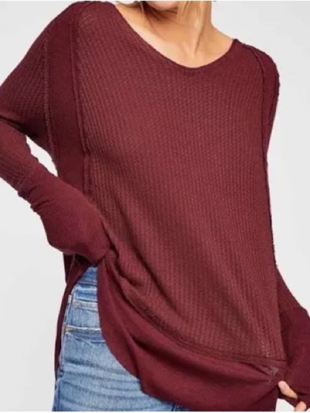dylan Scoop Neck Distressed Asymmetrical in Deep Wine